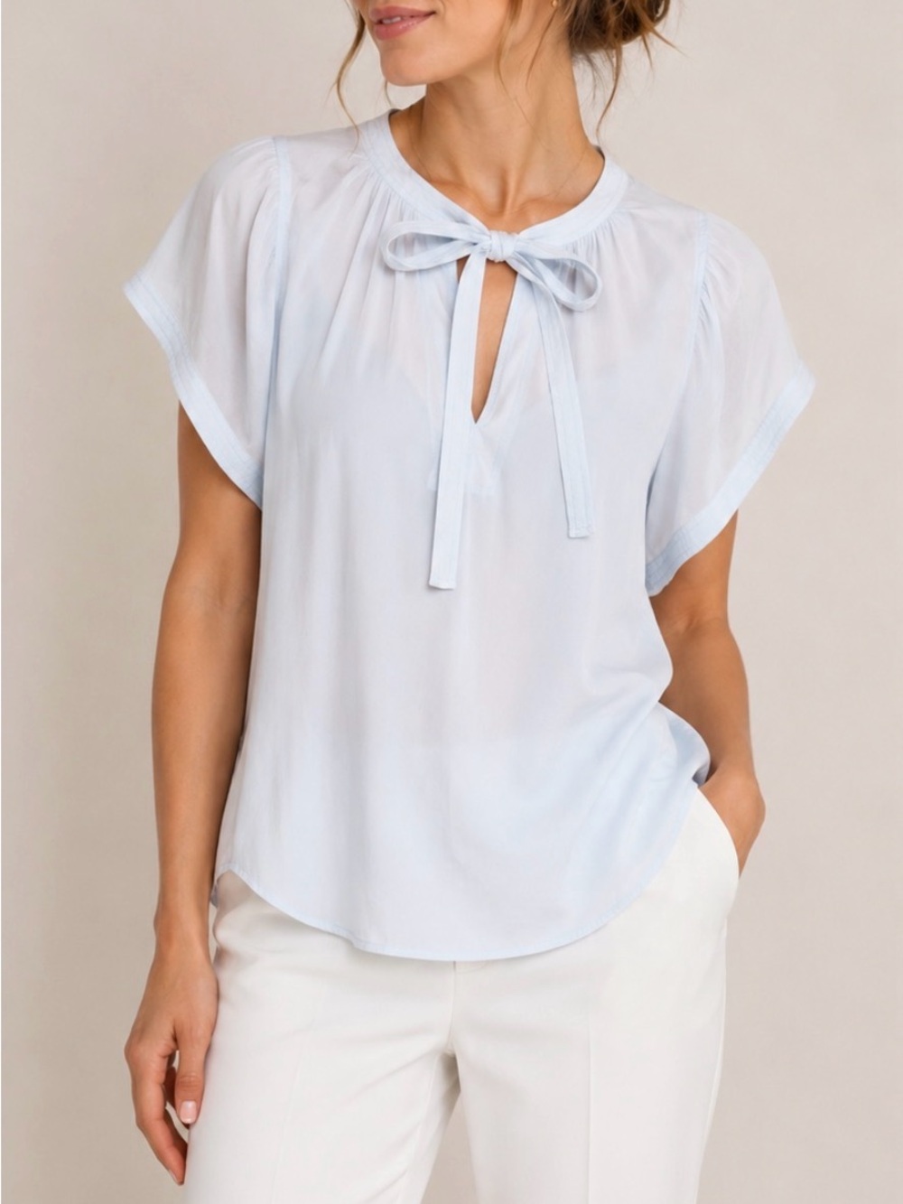 A.L.C. Light Blue Tie Neck Flutter Sleeve Blouse Women’s Size 8